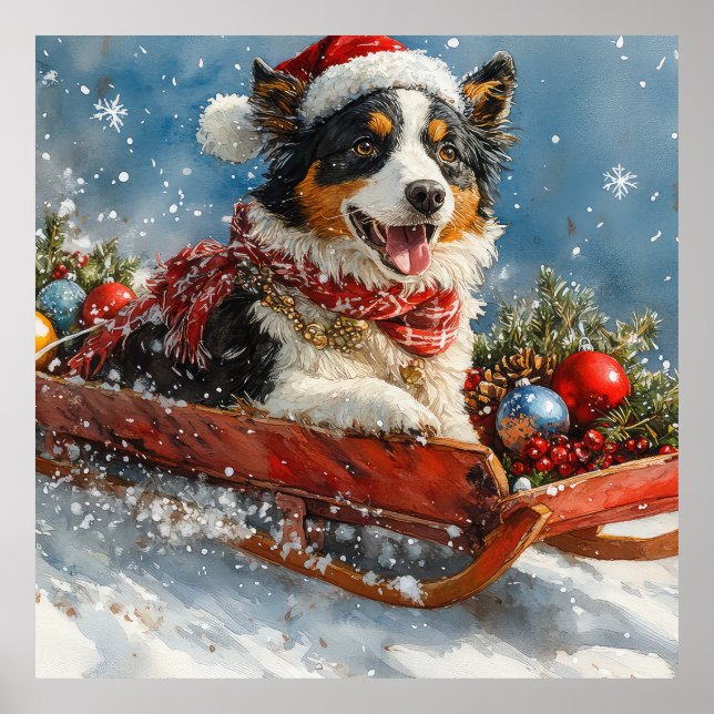 Póster Perro pastor australiano en espantadas navidades (Frente)