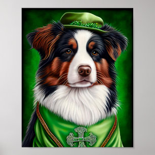 Póster Perro pastor australiano vestido para el día de Sa