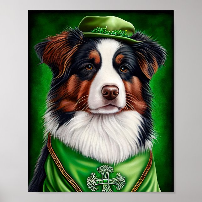 Póster Perro pastor australiano vestido para el día de Sa (Frente)