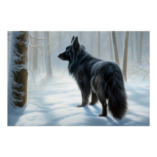 Póster Perro pastor belga Deja que nieve Navidad