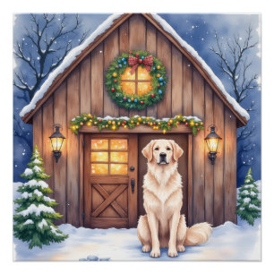 Póster Perro pastor de Anatolia acuarela granero rústico