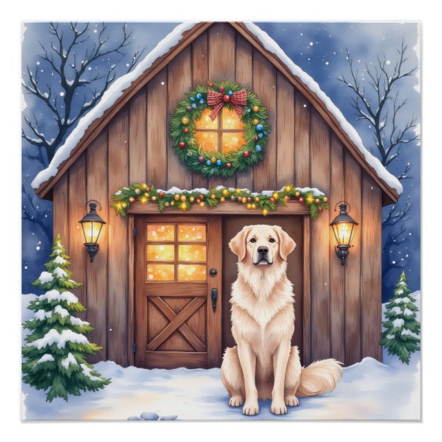 Póster Perro pastor de Anatolia acuarela granero rústico (Anverso)