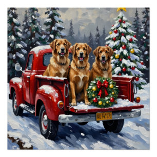 Póster Perro Pastor de Anatolia Navidad Camión Rojo Fiest