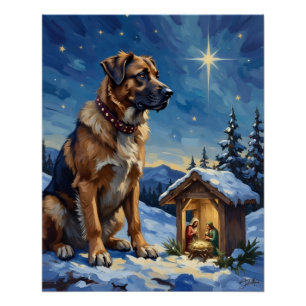 Póster Perro Pastor de Anatolia protegiendo un Belén