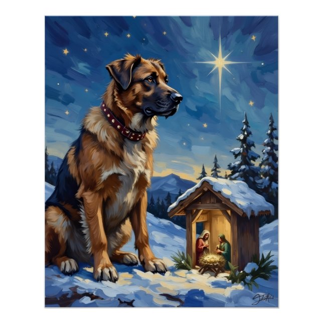 Póster Perro Pastor de Anatolia protegiendo un Belén (Anverso)