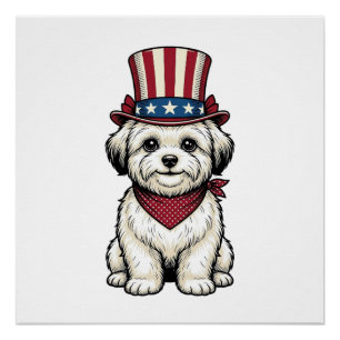 Póster Perro Patriótico Diseño Vectorial de Grabado Vinta