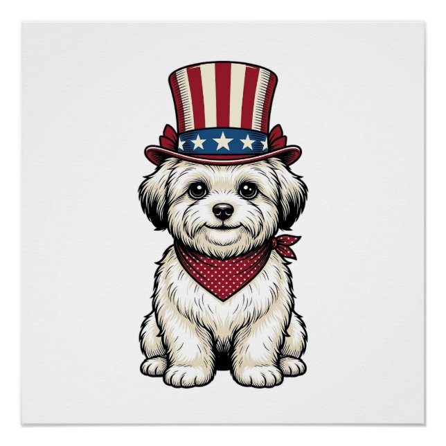 Póster Perro Patriótico Diseño Vectorial de Grabado Vinta (Anverso)