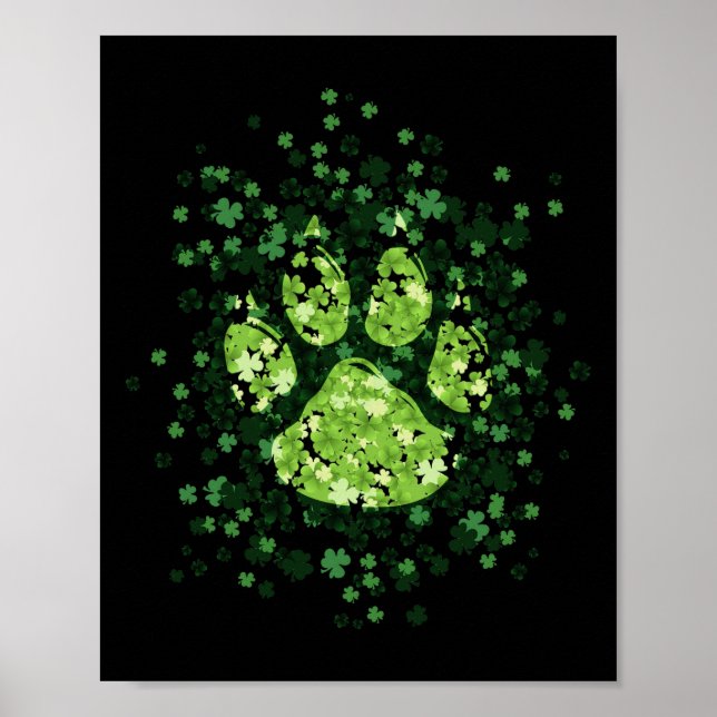 Póster Perro Paw Irlandés Lucky Green Shamrock Clover (Frente)