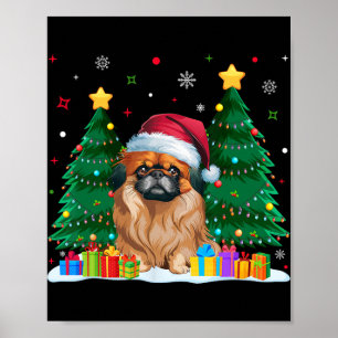 Póster Perro pekinés ama a Santa Hat Navidades feos sueco