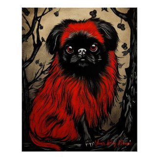 Póster Perro pekingés, rojo y negro 2001 - Caída de los U