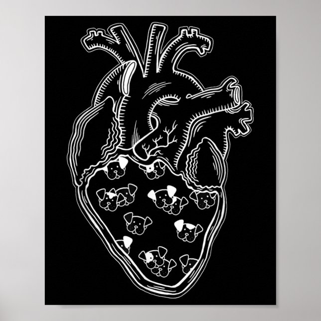 Póster Perro Perro Anatomía del Corazón Estilo Tattoo (Frente)