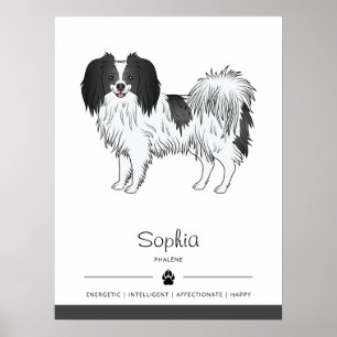 Póster Perro Phalène Blanco Y Negro Con Nombre Propio Del