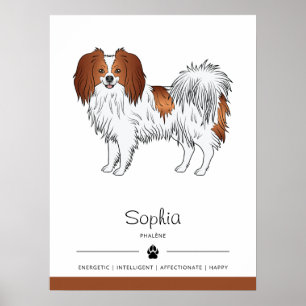 Póster Perro Phalène Rojo Y Blanco Con Nombre Propio