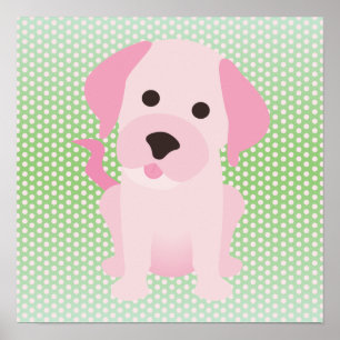 Póster Perro picante rosa y verde