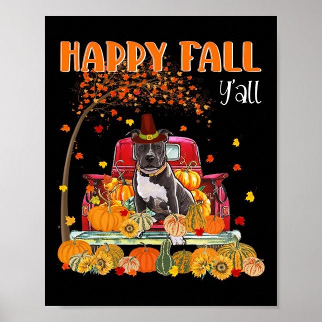 Póster Perro Pitbull Autumn Fall Truck Mappe Gracias (Frente)
