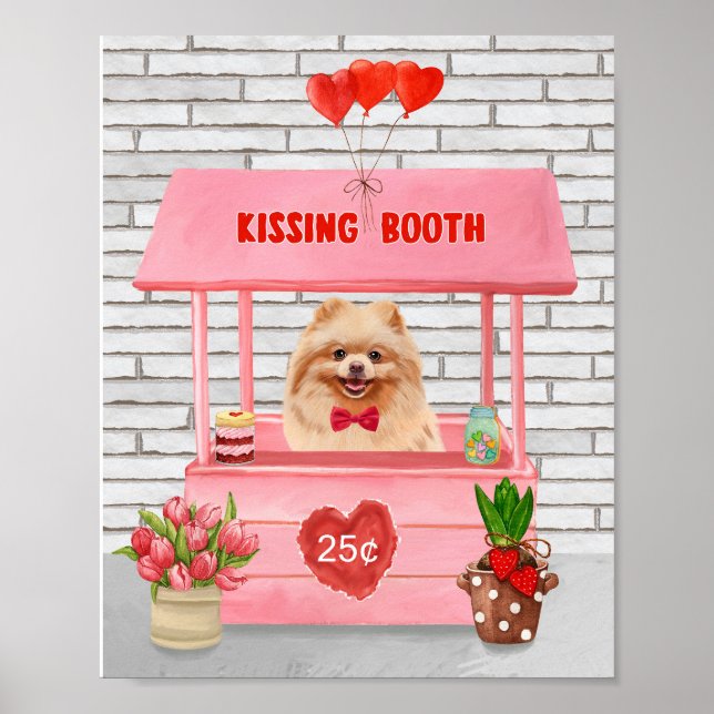 Póster Perro Pomerania El día de San Valentín Kissing Boo (Frente)