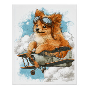 Póster Perro Pomerania Piloto � As Volador