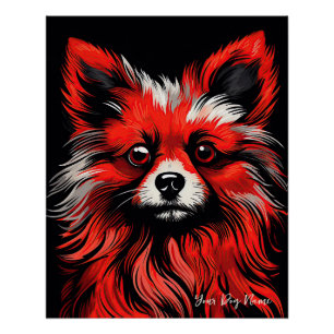Póster Perro Pomerania, rojo y negro 001 - Ulises Dal