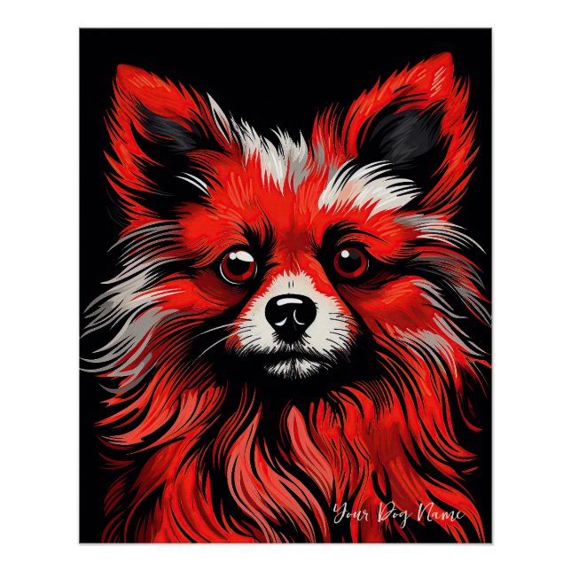Póster Perro Pomerania, rojo y negro 001 - Ulises Dal (Anverso)