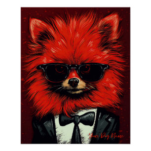 Póster Perro Pomerania, rojo y negro 003 - Ulises Dal