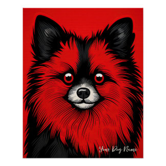 Póster Perro Pomerania, rojo y negro 004 - Ulises Dal