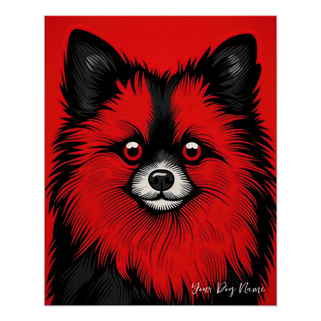 Póster Perro Pomerania, rojo y negro 004 - Ulises Dal (Anverso)