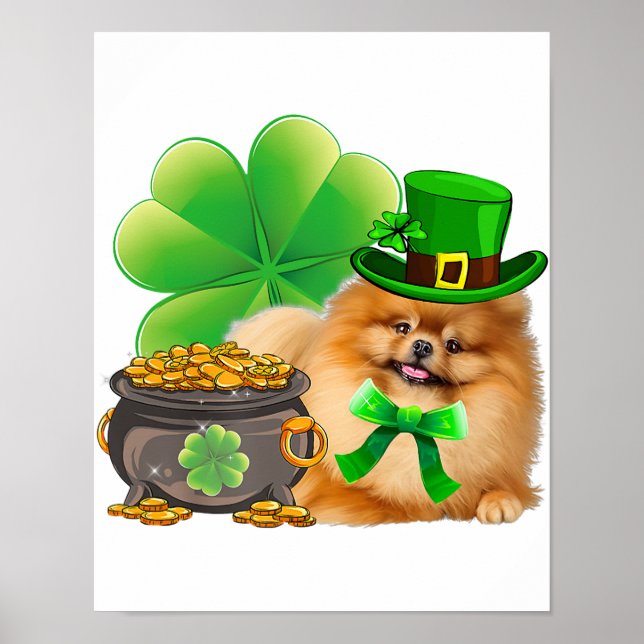 Póster Perro Pomerania Shamrock St Patricks Day Dog Irish (Frente)