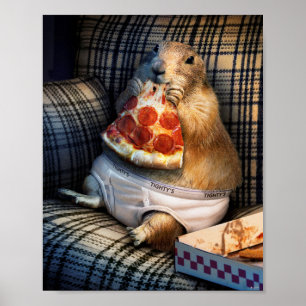 Póster Perro Prairie comiendo pizza