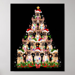 Póster Perro Pug Árbol de Navidad Encendido Nochebuena Gr
