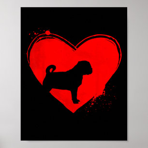 Póster Perro Pug Forma Corazón de Perro Valentine Amantes
