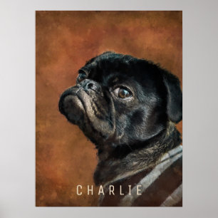 Póster Perro Pug Negro