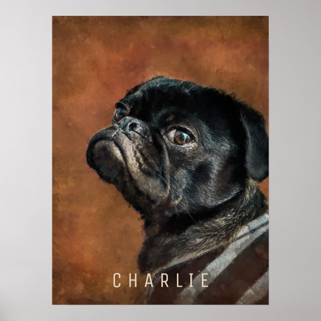 Póster Perro Pug Negro (Frente)