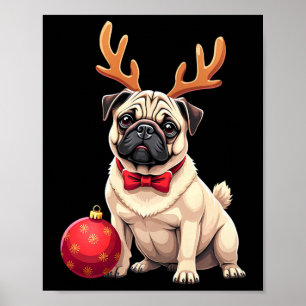Póster Perro pug reno Navidad Perro amante Familia gracio