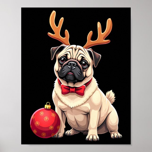 Póster Perro pug reno Navidad Perro amante Familia gracio (Frente)