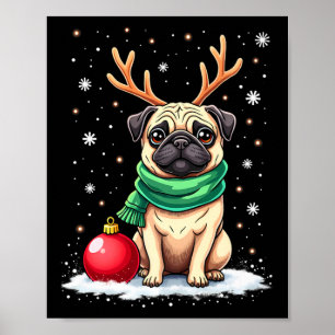 Póster Perro pug reno Navidad Perro amante Familia gracio