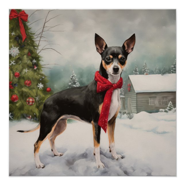 Póster Perro Rat Terrier en Navidad de Nieve  (Anverso)