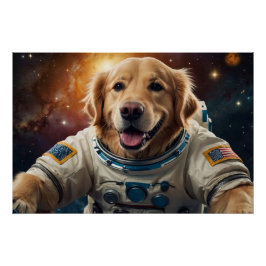 Póster Perro recuperador de oro en el espacio