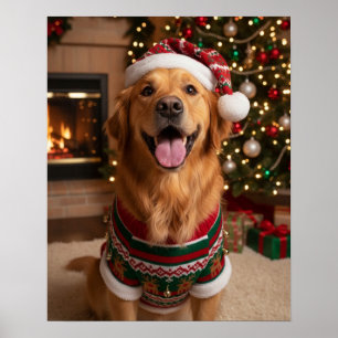 Póster Perro Retriever Dorado Alegre con Jersey Acogedor 