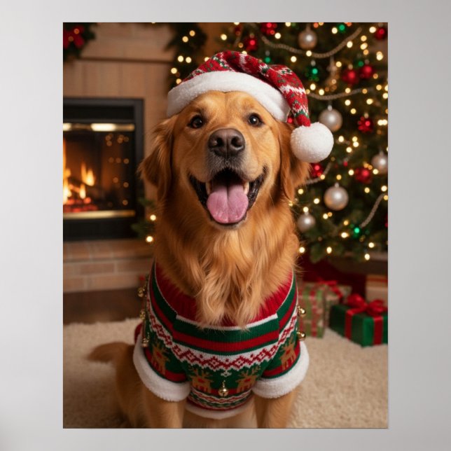 Póster Perro Retriever Dorado Alegre con Jersey Acogedor  (Frente)