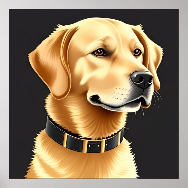 Póster Perro Retriever Dorado con Collar de Cuero (Frente)