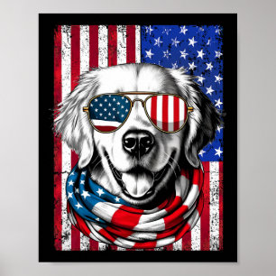 Póster Perro Retriever Dorado Del 4 De Julio Bandera Amer
