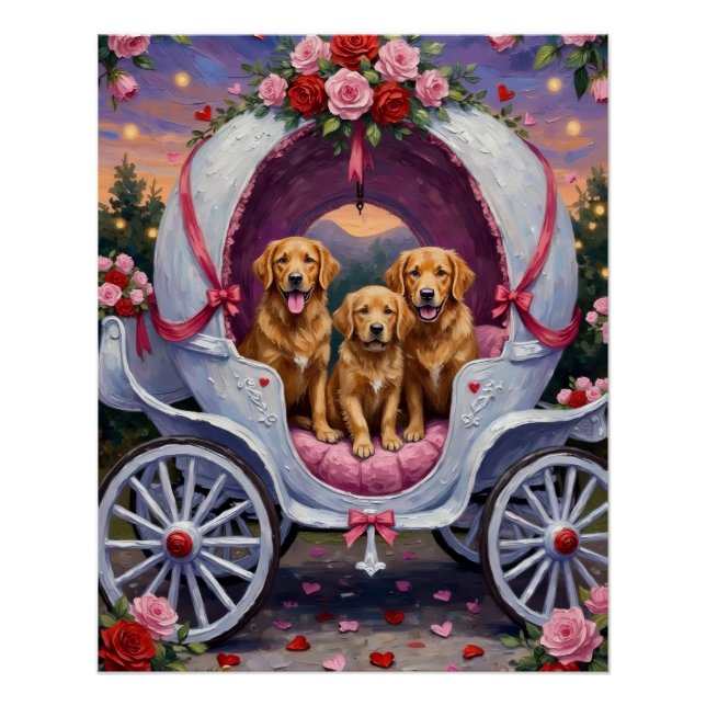 Póster Perro Retriever Dorado Día de San Valentín  (Anverso)