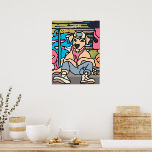 Póster Perro retro callejero relajado Divertido