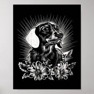 Póster Perro retro de Dachshund estilo tatuaje _1