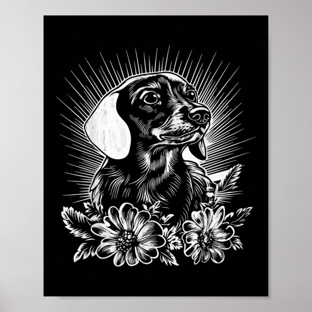 Póster Perro retro de Dachshund estilo tatuaje _1 (Frente)