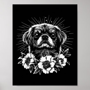 Póster Perro retro pekingés estilo Tattoo