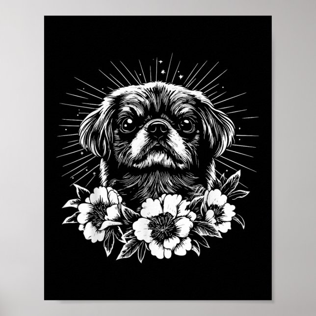 Póster Perro retro pekingés estilo Tattoo (Frente)