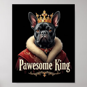 Póster Perro rey bulldog francés divertido y adorable rey