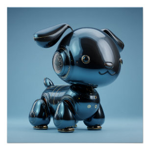 Póster Perro Robot Azul Cromo