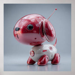 Póster Perro Robot Rojo Brillante